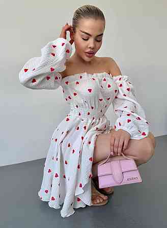 Жіноча романтична міні сукня у сердечки з відкритими плечами муслін 100% бавовна Одеса