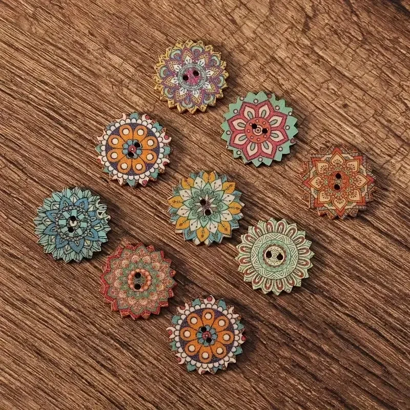 Набор деревянных пуговиц в форме цветов 50 шт – богемский стиль, диаметр 20 мм Киев - изображение 3