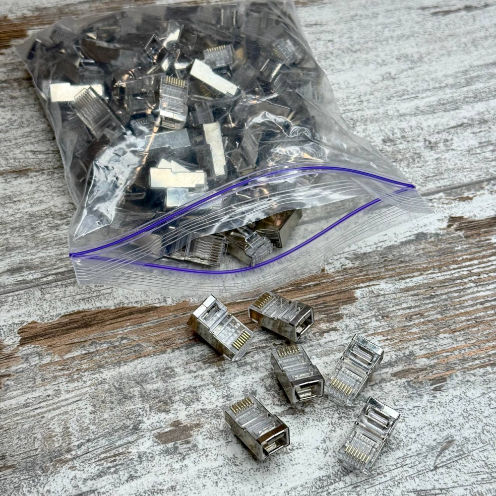 Коннекторы RJ45 8P8C экранированные, набор 100 шт, для кабеля Cat5e/Cat6, сетевые разъёмы Киев - изображение 3