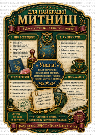 Этикетка на бутылку “Для лучшей таможенницы” + контрэтикетка | наклейка на вино, игристое, шампанское подарок женщине таможеннику Одесса