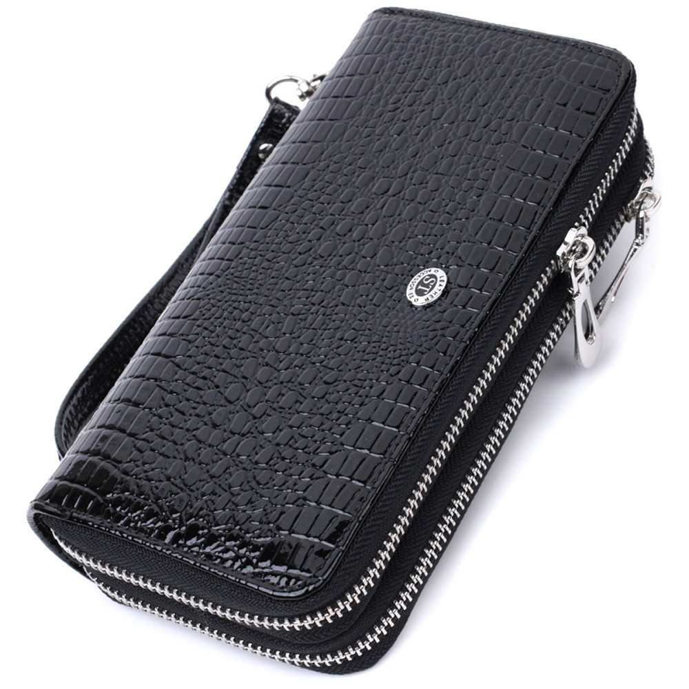 Стильный фактурный клатч на два отделения из лакированной натуральной кожи Черный (ST Leather) Киев - изображение 11