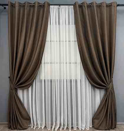 Комплект готовых штор на люверсах VR-Textil Рогожка TERRA LUXE № 1861ш Шоколадный 150х270 см 2 шт (37-0301) Киев