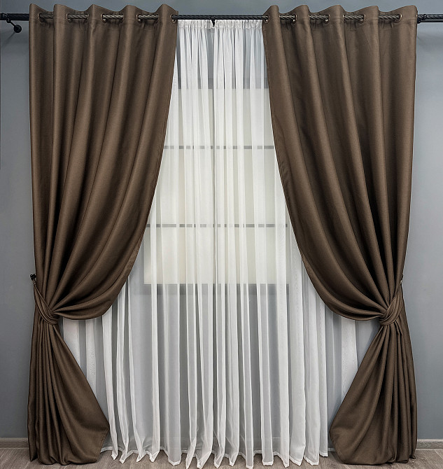 Комплект готовых штор на люверсах VR-Textil Рогожка TERRA LUXE № 1861ш Шоколадный 150х270 см 2 шт (37-0301) Киев - изображение 2