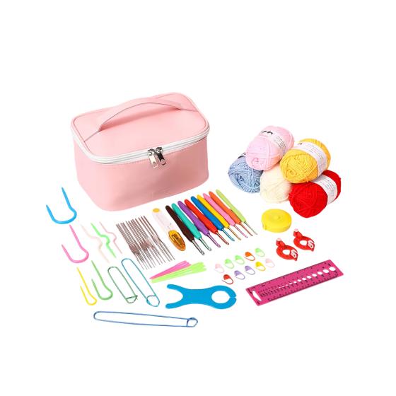 Набір для в'язання гачком із пряжею та аксесуарами в косметичці, рожевий колір Кам'янець-Подільський