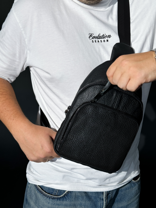 Слінг із натуральної шкіри, сумка через плече шкіряна SKILL (Чорна) Суми - фото 5