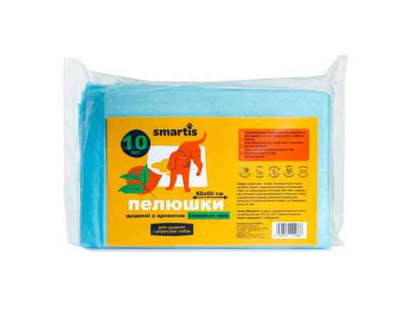 Пеленки ежедневные с ароматом зеленого чая 60х60см 38г/4г (10шт) Smartis Винница