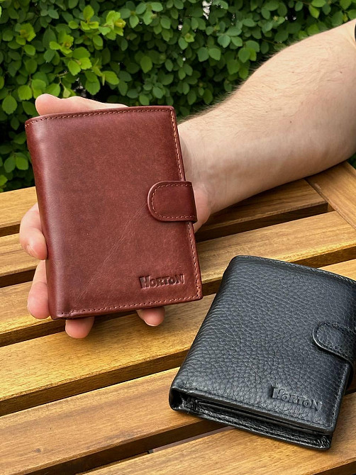 Чоловіче портмоне з натуральної шкіри, чорний чоловічий гаманець HORTON Шкіряний гаманець чоловіче портмоне зі шкіри Київ - фото 2