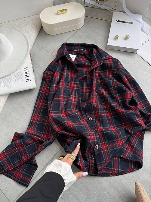 Женская повседневная оверсайз рубашка в клетку костюмный тиар Красный Одесса - изображение 7