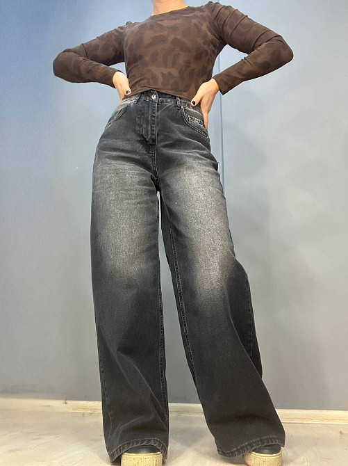 Джинсы женские Its Basic 2452 baggy jeans палаццо широкие от бедра вареные черные, черный, 38, 38, 7 Одесса - изображение 9