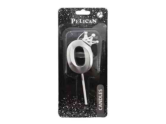 Свічка-цифра 0 6см срібло 3D з короною арт.863110 ТМ PELICAN Київ
