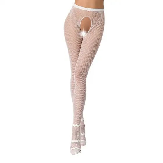 Сітчасті колготки-бодістокінги Passion S019 One Size, White, імітація трусиків, відкритий доступ Львів