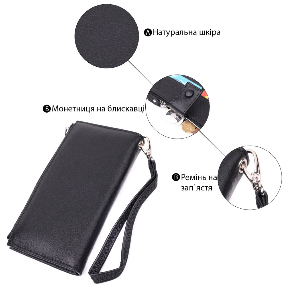 Лаконичный женский вертикальный кошелек-клатч из натуральной кожи ST Leather 22537 Черный Киев - изображение 8