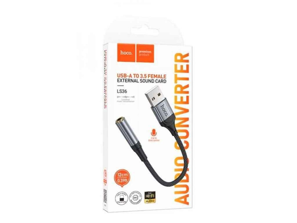 Переходник USB(папа)- 3,5 AUX(мама) LS36 0,12м ТМ Hoco Киев - изображение 1