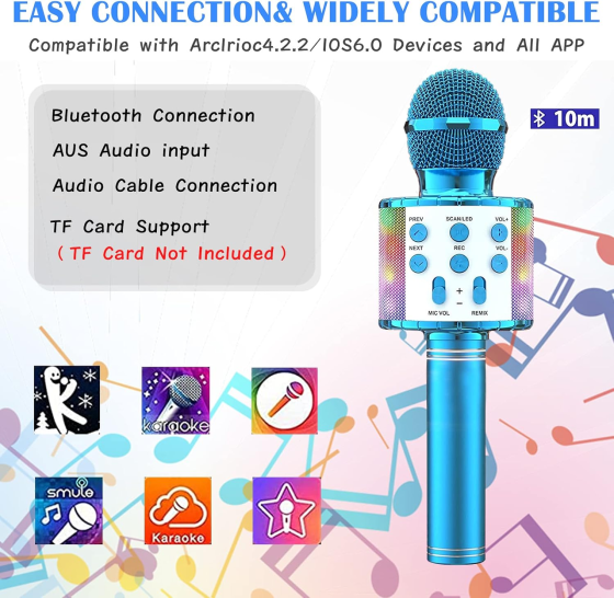 Бездротовий караоке-мікрофон KEMU з Bluetooth-колонкою, AUX 3,5 мм, TF-картою, Android/iOS, синій Київ