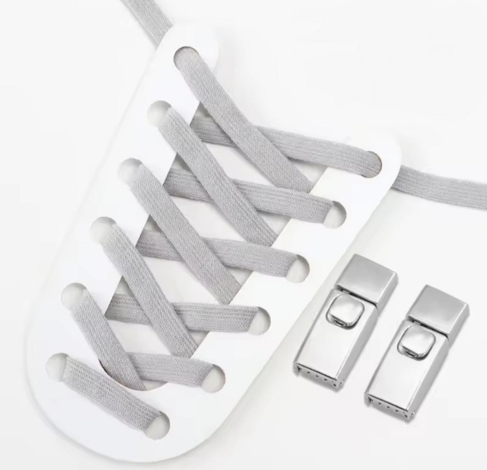 Еластичні шнурки без зав'язок з металевими застібками Сірий Сміла - фото 2