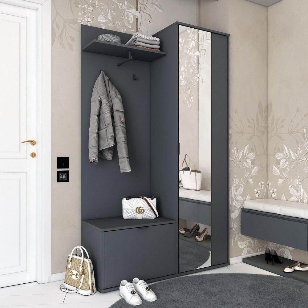 Прихожая с зеркалом Doros Дора 113,5х40х192 см Графит (DRS-011341) Львов - изображение 1