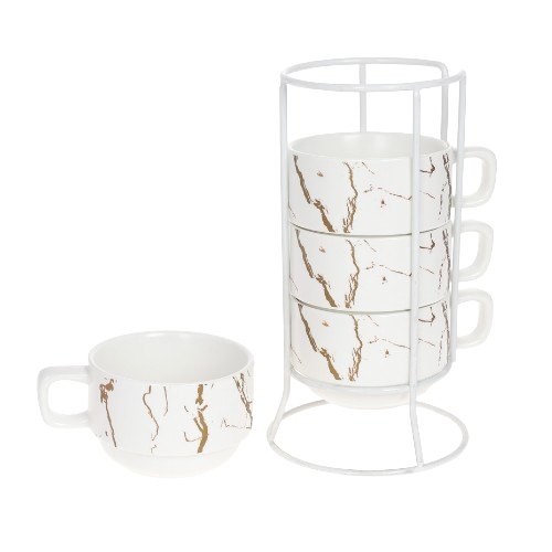 Набір чашок Мармурова розкіш 4 предмети 200мл на металевій стійці порцеляна білий/золото 805-725 БОНА ДИ Житомир - фото 1