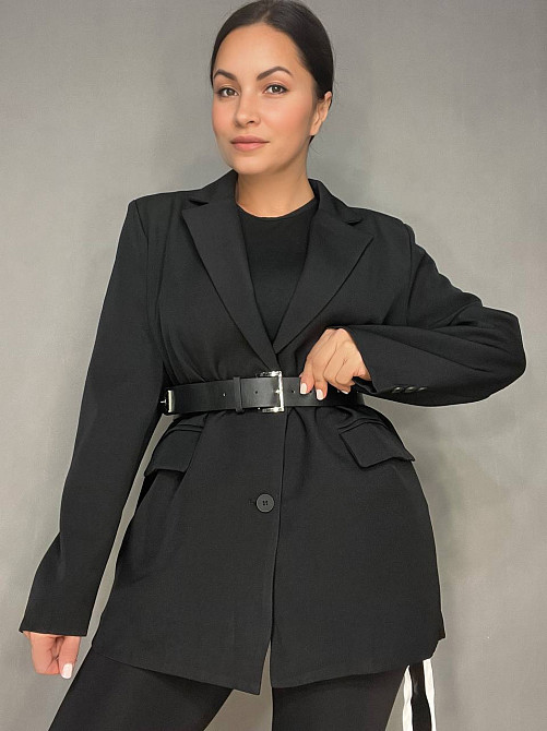 Пиджак женский Qidian 6105 оверсайз с ремнем удлиненный свободный крой one size, черный, one size Одесса - изображение 6