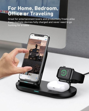 Бездротова зарядна станція 3 в 1 Aukey LC-A3 для iPhone, Apple Watch, AirPods Швидка зарядка Qi 10W Київ