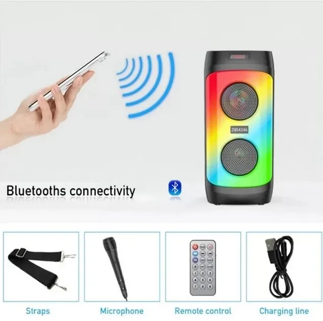 Колонка музична портативна Bluetooth ZQS4246, 30Вт, 2 динаміка, FM-радіо, LED підсвітка, еквалайзер Київ - фото 7
