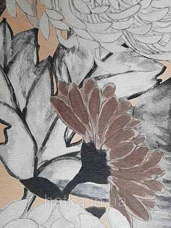 Шпалери вінілові Decoprint Breeze квіти хризантеми великі сірі білі чорні коричневі акварель 0.53х10 м Київ