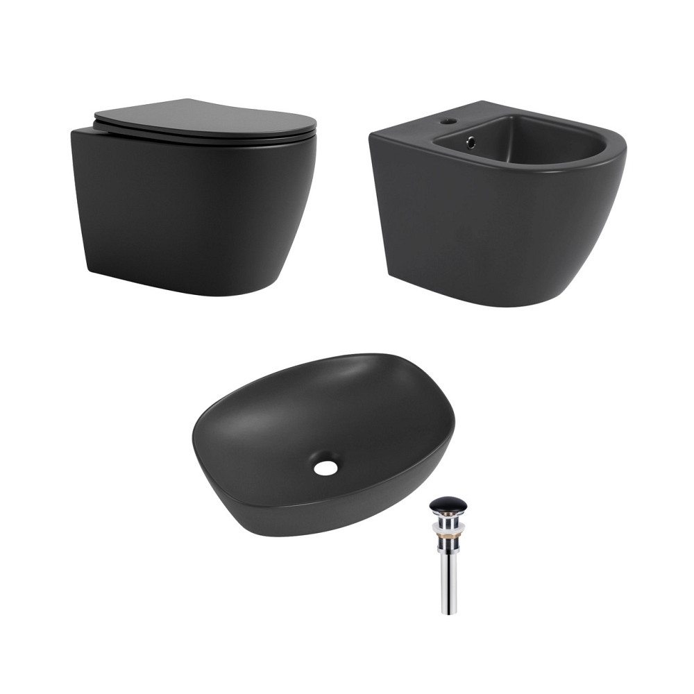 Комплект Qtap Robin Anthracite 3 в 1: унитаз подвесной Ultra Quiet + биде подвесное + раковина накладная QTROBAN49157 Киев - изображение 1