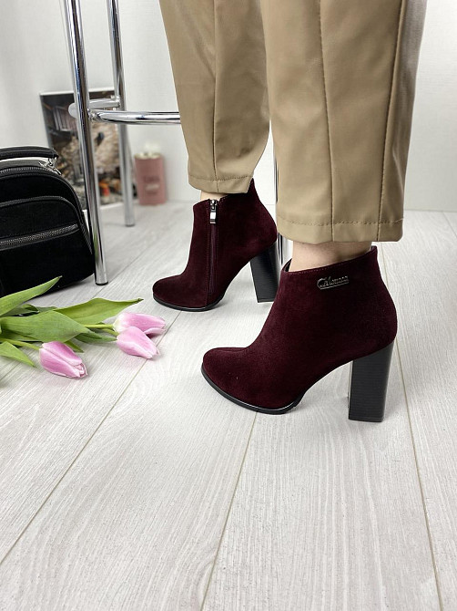 Черевики жіночі 95 бордові (весна-осінь, замша натуральна) (1215) лише 36р.та 37р. 37 Коломия - фото 1