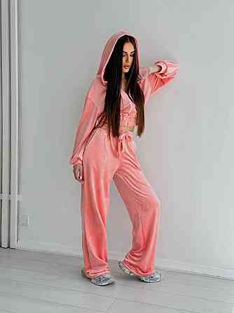 Жіночий стильний костюм-двійка: кофта та штани з плюш велюру Персик, 42/44 Одеса