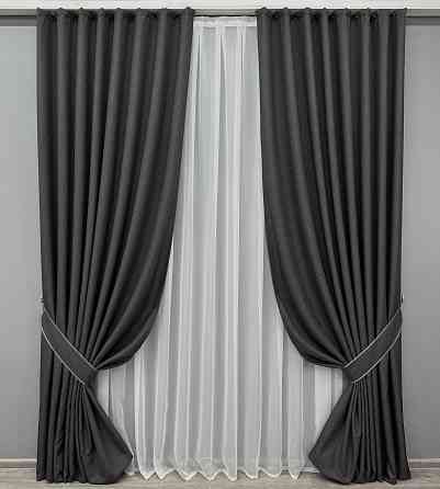 Комплект готовых штор VR-Textil Лен ALORA-TON № 1872ш Графитовый 150х270см 2 шт (33-0833) Киев