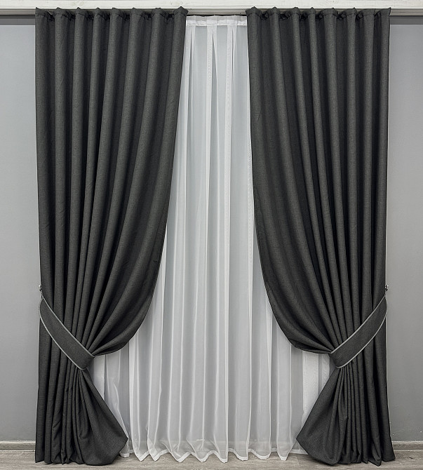 Комплект готовых штор VR-Textil Лен ALORA-TON № 1872ш Графитовый 150х270см 2 шт (33-0833) Киев - изображение 2