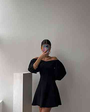 Женское романтическое мини платье с объемным рукавом костюмка Черный, 44/46 Одесса