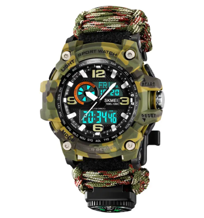 Годинник чоловічий спортивний наручний Skmei 1283 з паракордовим ремінцем (Камуфляж) Київ