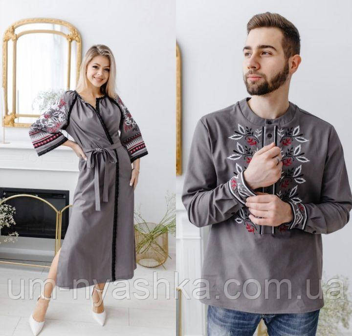 Мужская льняная вышиванка серая Еремий Кривой Рог - изображение 2