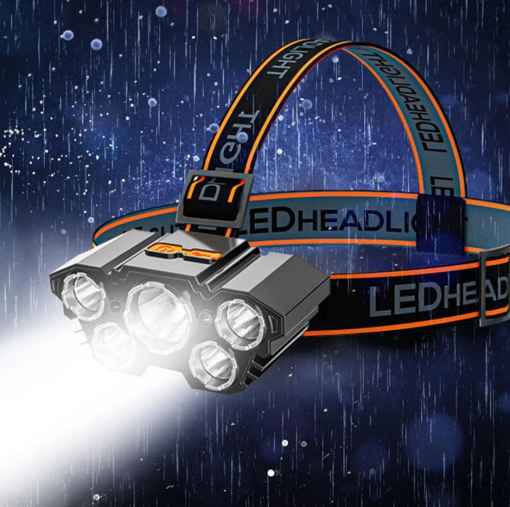 Налобный фонарик на аккумуляторе 5 led с зарядкой USB 4 режима черный Киев - изображение 8