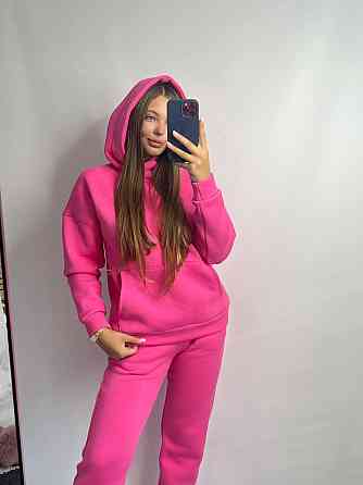 Женский спортивный теплый костюм оверсайз на флисе Розовый XXL Харьков