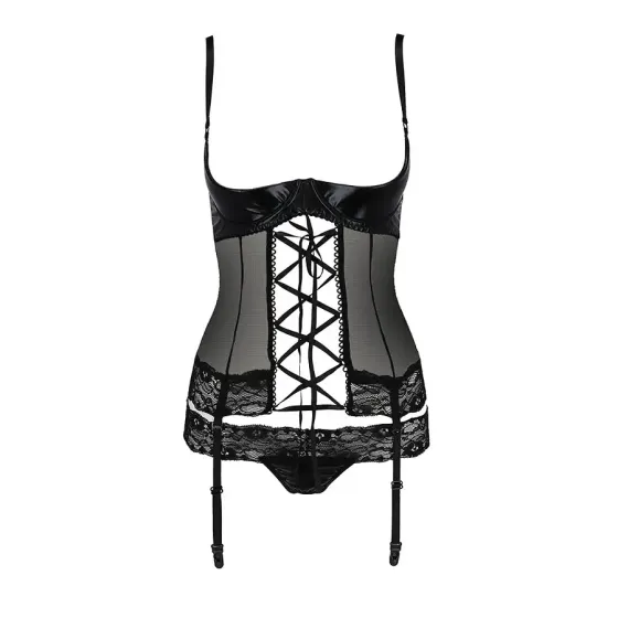 Корсет з відкритими грудьми Passion Exclusive NORTH CORSET S/M, black, пажі, трусики, шнурівка Львів