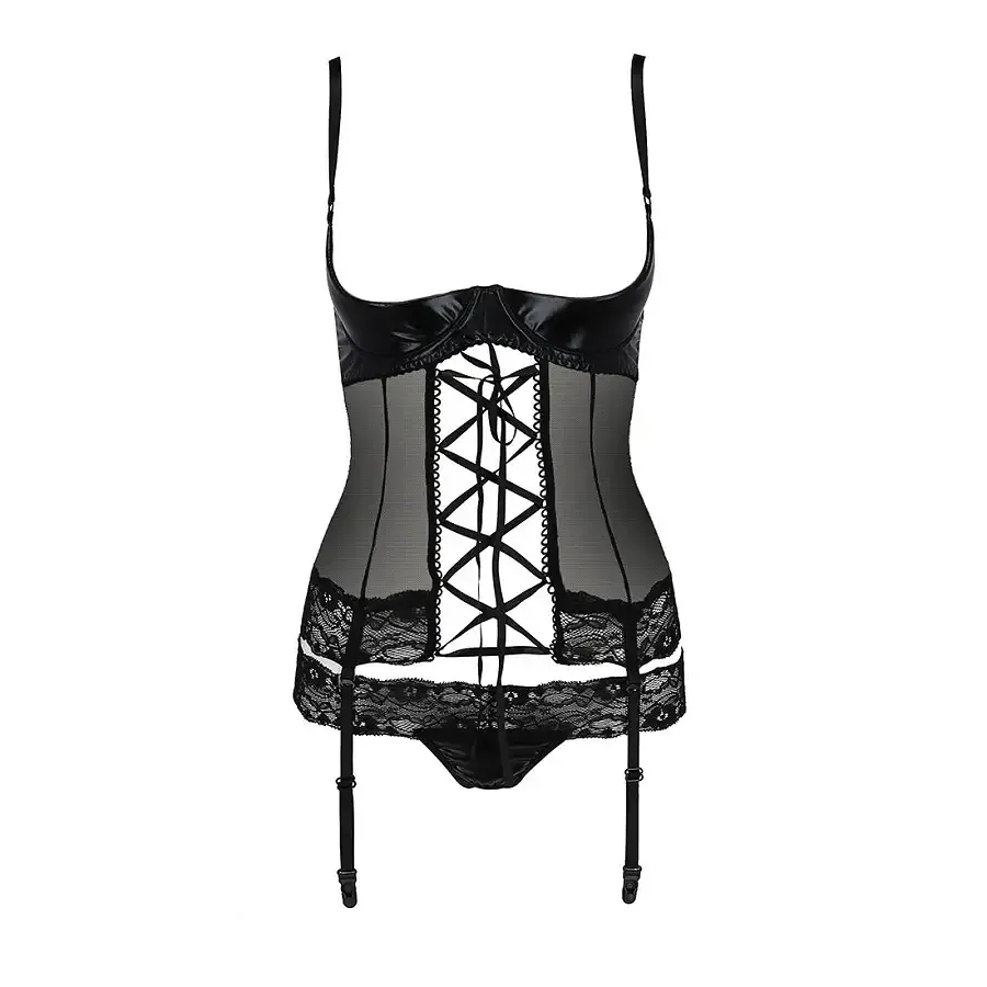 Корсет з відкритими грудьми Passion Exclusive NORTH CORSET S/M, black, пажі, трусики, шнурівка Львів - фото 5
