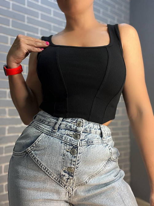 Майка женская Mix Ray 3990 корсетные швы топ короткая черная, черный, S Одесса - изображение 1