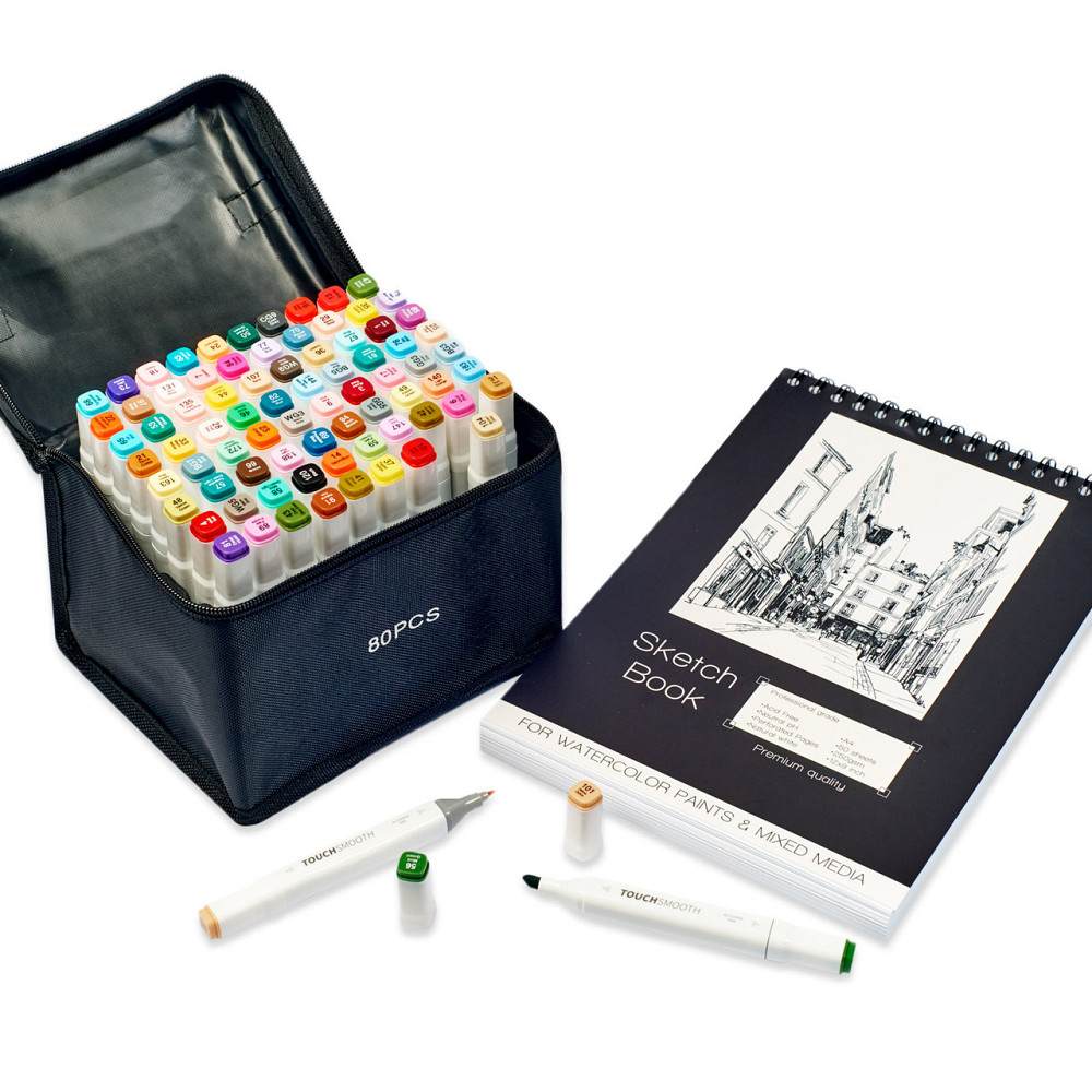 Профессиональный набор для рисования спиртовые Скетч маркеры Touch Smooth 80 шт + Скетчбук  на 50 листов А4 Каменец-Подольский - изображение 4