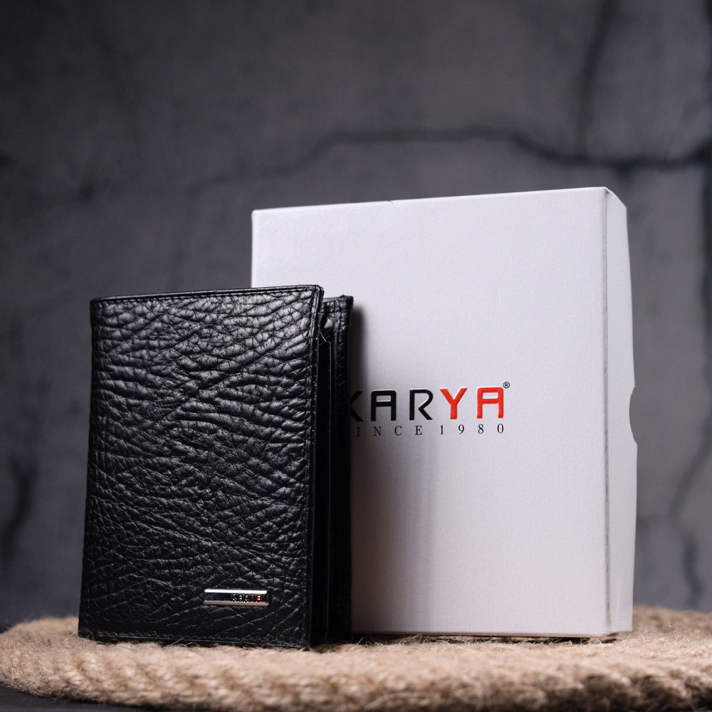 Невеликий гаманець без застібки з натуральної зернистої шкіри KARYA 21364 Чорний Київ - фото 1