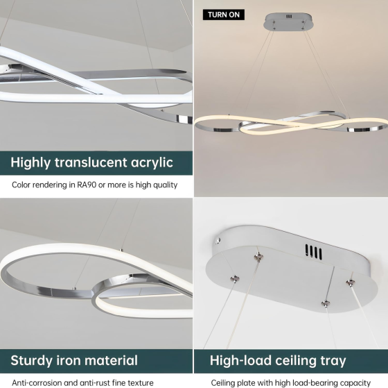 Светодиодная люстра Цяомао Infinity 57W: Серебристая восьмерка, 3840Lm, Dimmer, пульт ДУ, регулируемая высота до 200 см Киев