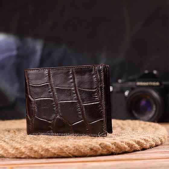 Миниатюрное мужское портмоне из натуральной фактурной кожи CANPELLINI 21521 Коричневое Киев