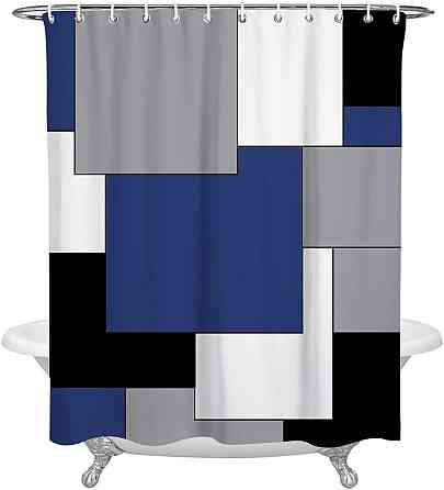 Шторка для ванної та душу з кільцями 180x180 см водостійка, шторка для ванної кімнати з гачками, з принтом з квадратів Кам'янець-Подільський