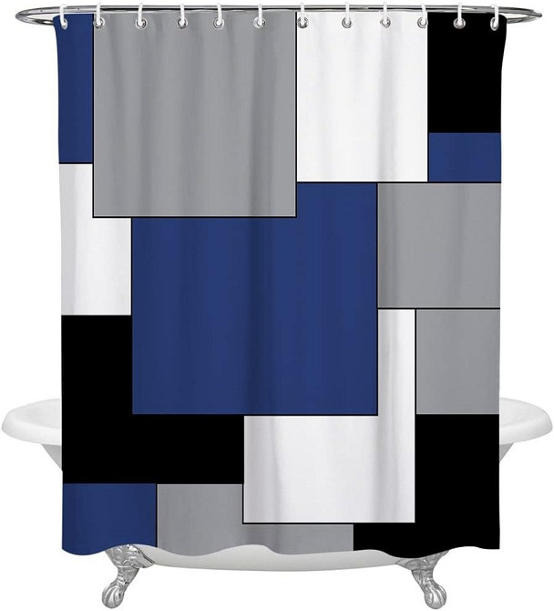 Шторка для ванної та душу з кільцями 180x180 см водостійка, шторка для ванної кімнати з гачками, з принтом з квадратів Кам'янець-Подільський - фото 4