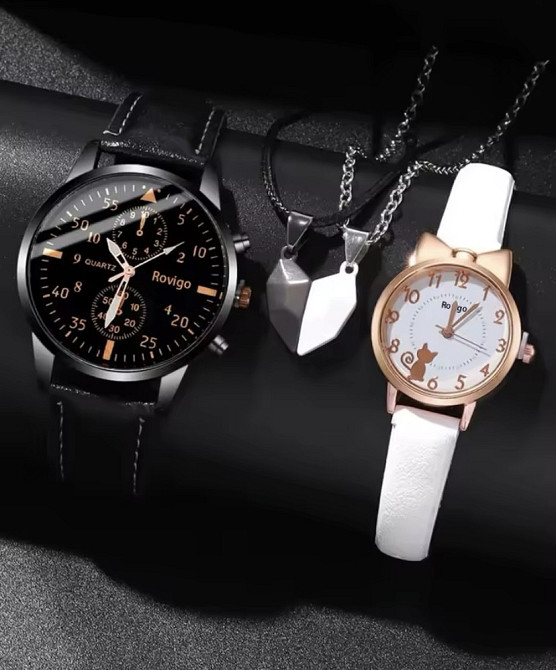 Подарочный набор для мужчин и женщин 2 парные часы с 2 ожерельем серце черно-белый Киев - изображение 1