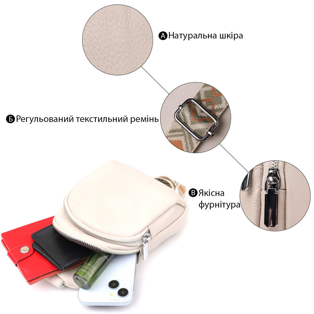 Сумка-слінг із натуральної шкіри для жінок Vintage 22936 Білий Київ - фото 4