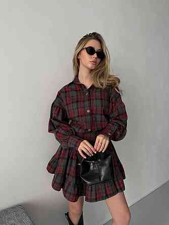 Жіночий стильний костюм-двійка: сорочка та спідниця в карту тіар Графіт, 42/44 Одеса