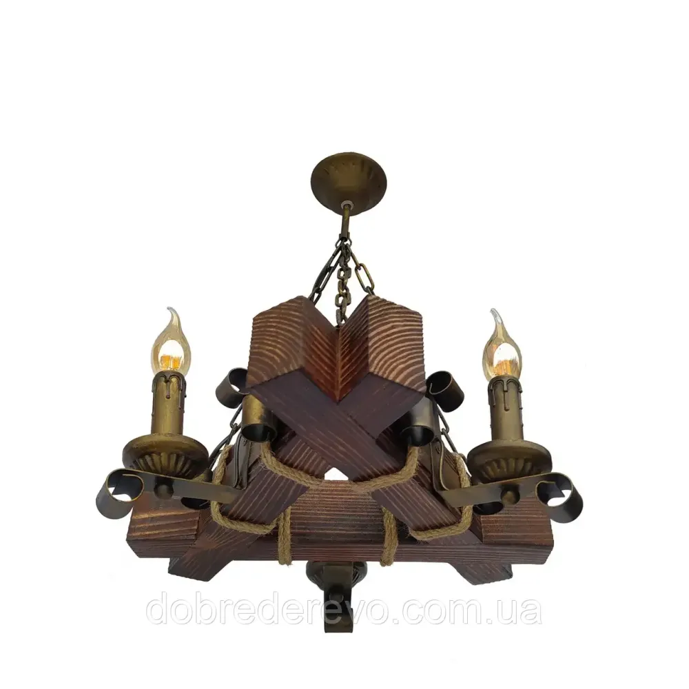 Люстра деревянна трикутна свічка ковка Вижниця - фото 3