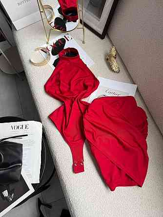 Женский стильный привлекательный костюм двойка боди + юбка микродайвинг Красный, 40/42 Одесса