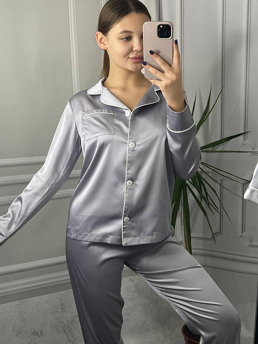 Комплект шовковий трійка сорочка з шортами і штанами Сірій S Харків - фото 4